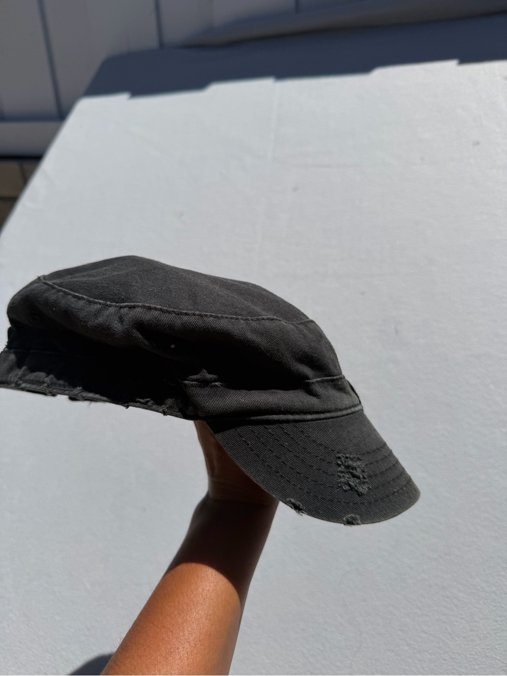 Y2K baddie Black Military-Style Cap with Blue fleur de lis Rhinestone accent - Picture 4 of 4